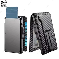 Slim Minimalist Bifold Wallets PU Leather Tactical Metal Wallet RFID Blocking Credit Card Holder Id Cardholder with Money Clip