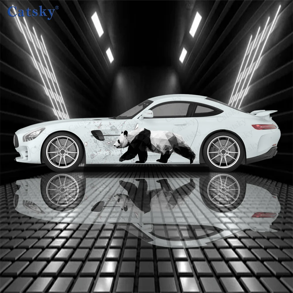 Panda Geometric Art Style Decals/PVC (Polyvinyl Chloride) Decorative Stickers for Car Body/Door Side, Universal Fit for All Cars
