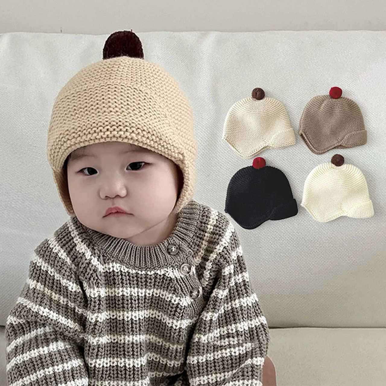 

Winter Warm Baby Woolen Knit Hat Cute Plush Ball Kids Ear Protection Cap Pompom Children Beanie 6-24Month Boy Girl Earmuffs Caps