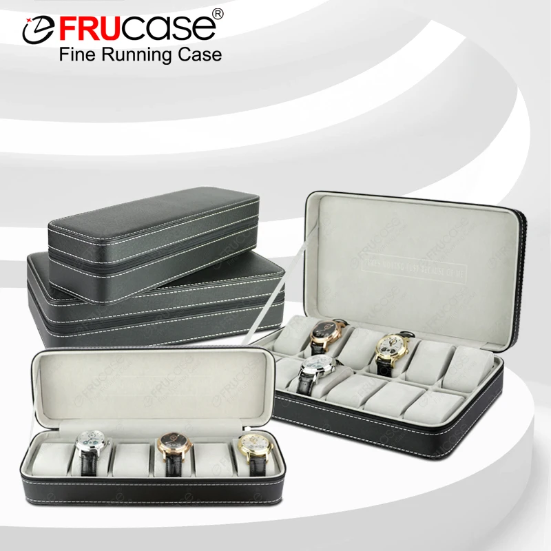 

FRUCASE Black Watch Box 6/12 Grids PU Leather Watch Case Watch Storage Box for Quartz Watcches Jewelry Boxes Display Best Gift