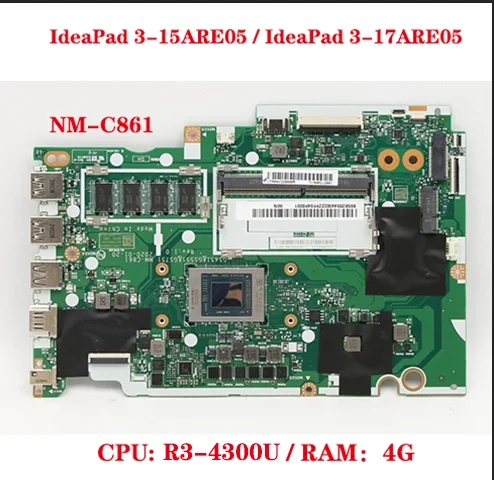 

Lot 5B20S44300 5B20S44310 For Lenovo IdeaPad 3-15ARE05 / IdeaPad 3-17ARE05 Laptop Motherboard NM-C861 with CPU R3-4300U RAM 4G