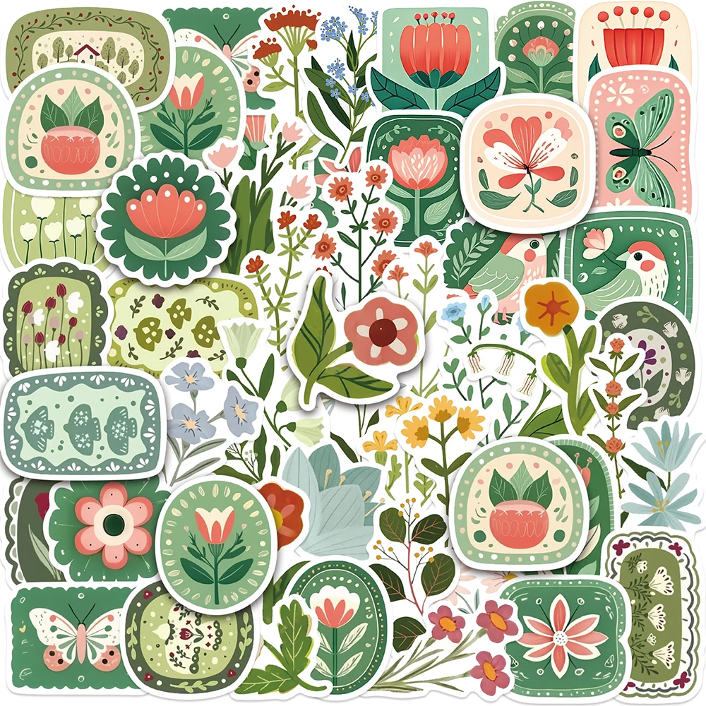 10/30/50 Stück Retro Nordischer Stil Grünpflanzen Blumen Aufkleber Ästhetische DIY Koffer Handy Notizbuch Cartoon Vintage Deko-Sticker