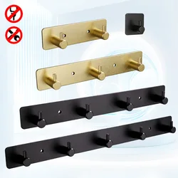 Bathroom Hook Adhesive Matte Gold Black Kitchen Lavatory Wall Mounted 2 3 4 5 Robe Hooks Towel Clothes Storage Holder Aluminum