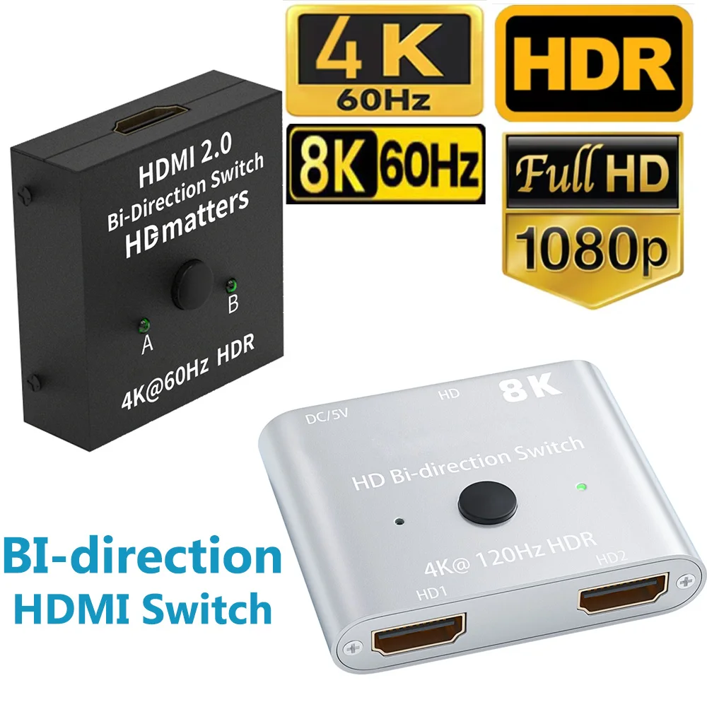 8k hdmi 2,1 switch splitter 4k 60hz bidirektion aler hdmi 2,0 splitter schalter hdmi ab switch splitter 1x2 oder 2 x1 für ps5 xbox ps4