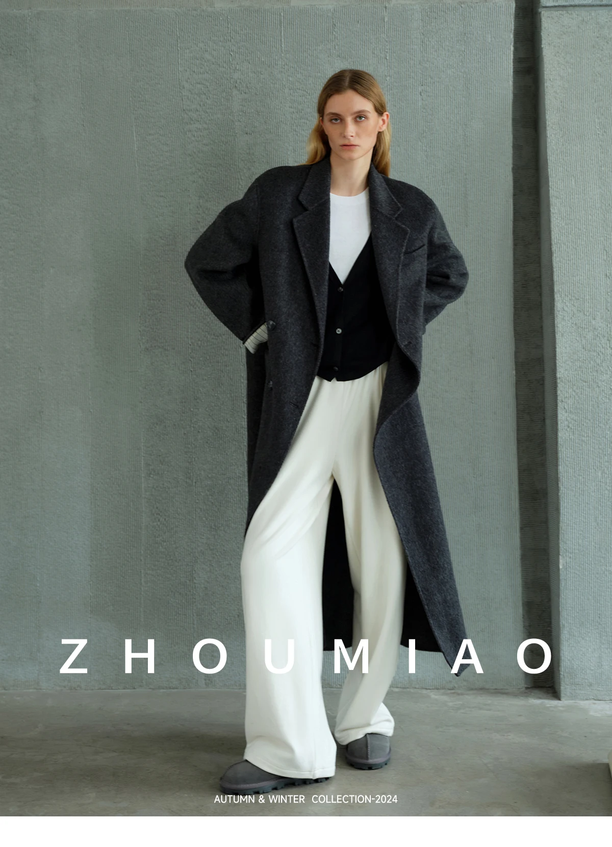 Allingentle Grauer langer Damen-Blazer aus Wolle, elegante lange Jacke für Party, Büro, tägliche Outfits, individuell anpassbar