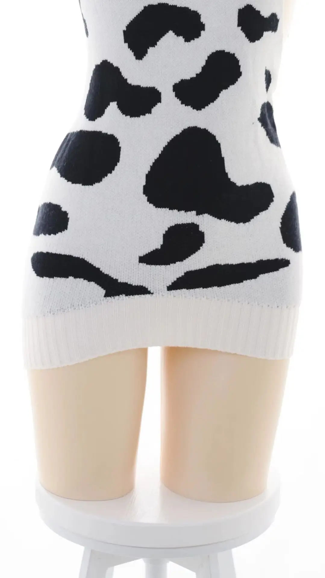 New Sexy Lingerie for Women Sexy Cow Print Large Size Hip-hugging Backless Cow Print Camisole High-neck Sweater Knitted Dress view 5