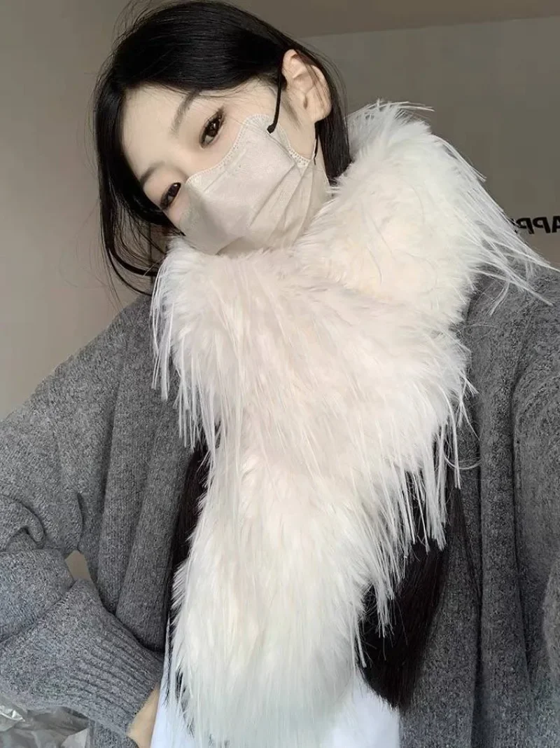 Koreanische Designer Runway Stil Dicken Schal Modische Plüsch Lange Streifen Schal frauen Nachahmung Nerz Pelz Y2K Mädchen Schal für warme – Detail 13