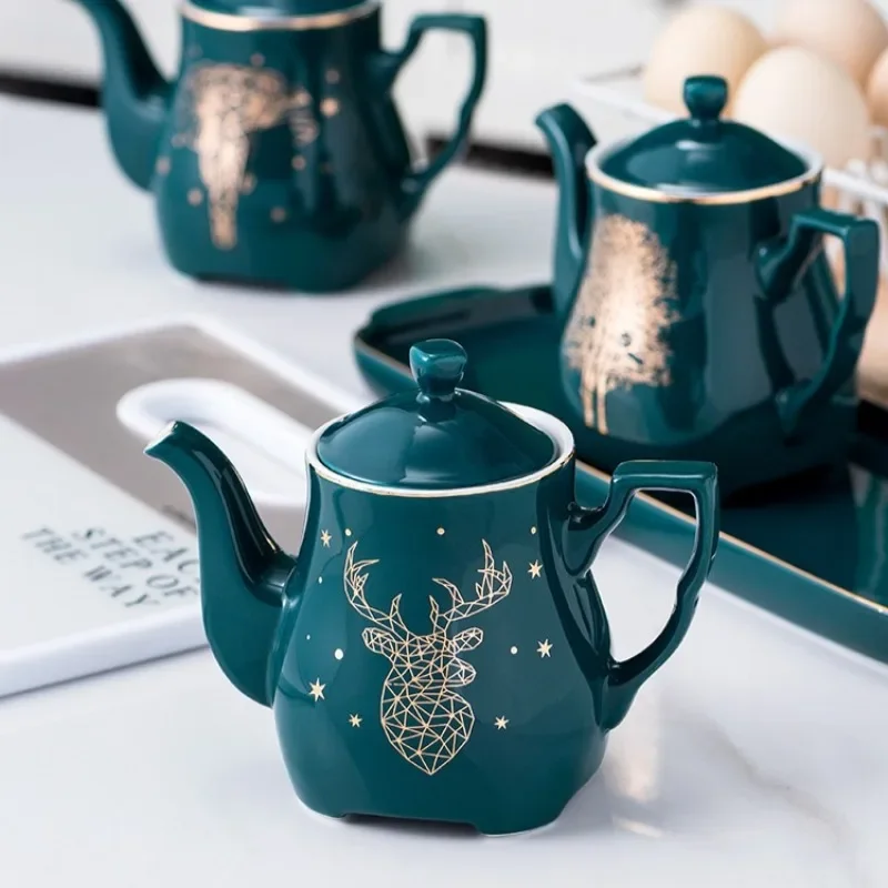 Nordic Emerald Ceramic Oil Bottle Set Creative Gold-painted Elk Vinegar Pot Home Restaurant Cooking Tools Kitchen Supplies