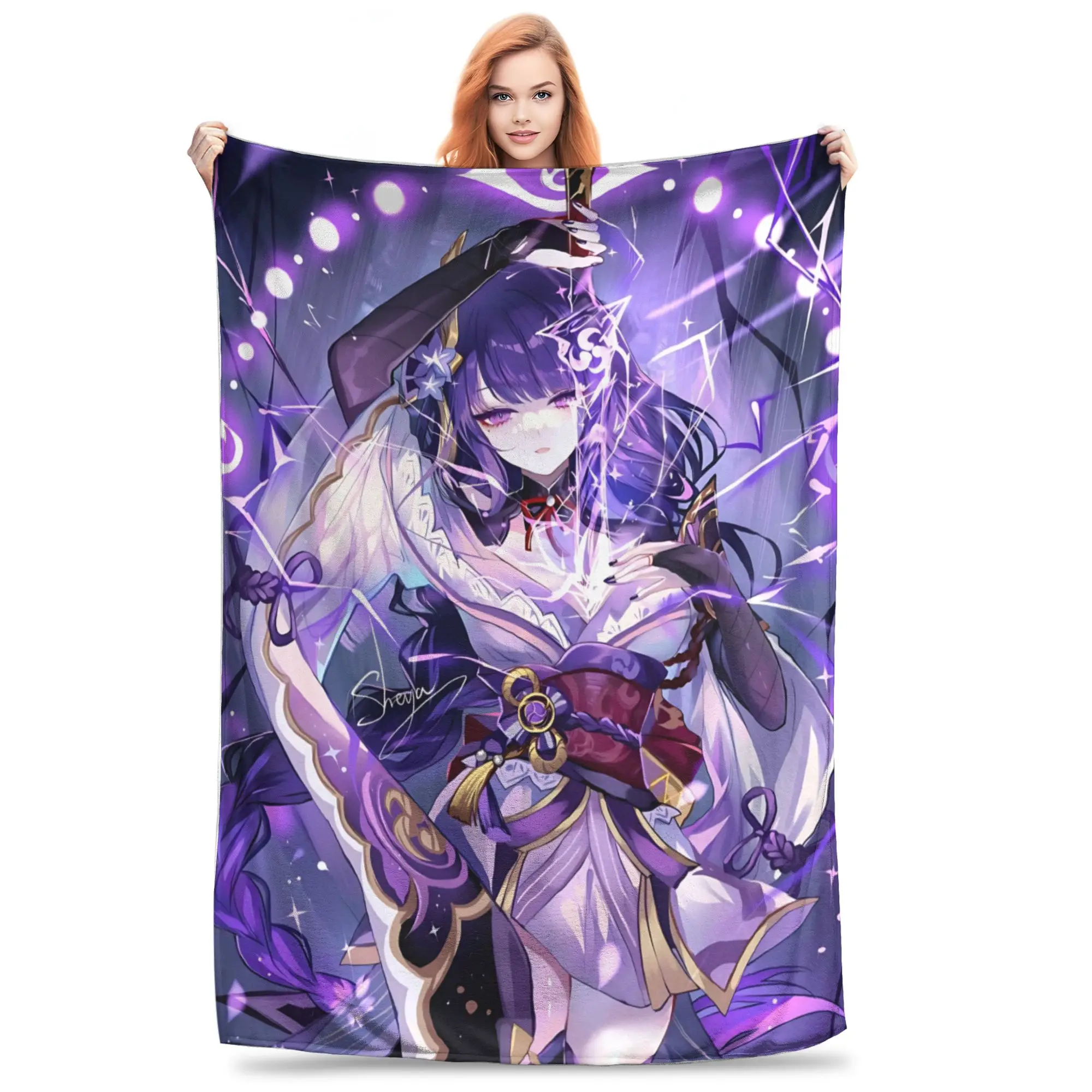 1PC home Cutecore Room Decor Genshin Impacts Raiden Shogun Blanket Throw Blanket  Novelty Warm Blanket All Season