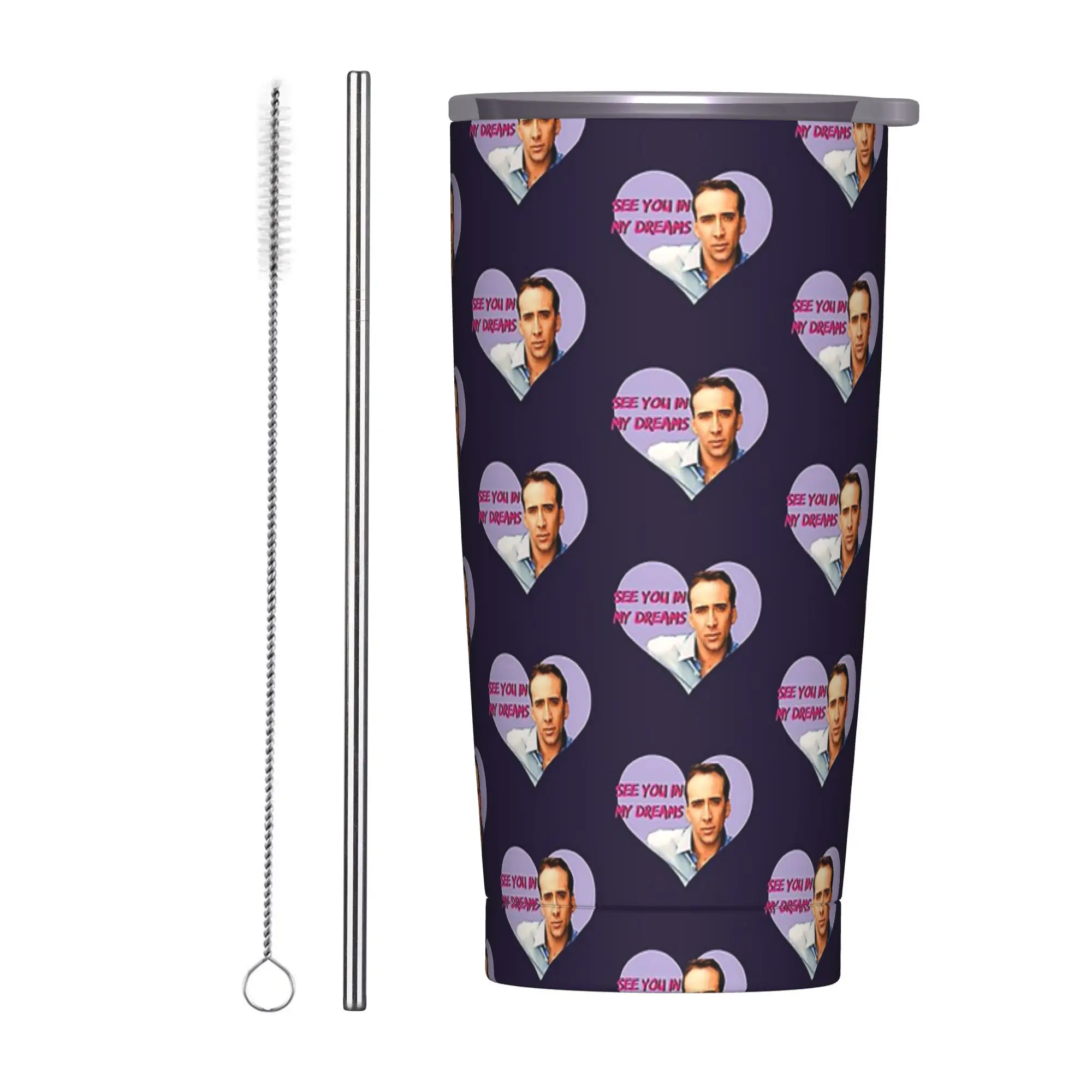 Dreamy Nicolas Cage Tumbler Vacuum Insulated  Thermal Cup Stainless Steel Outdoor Mug Hot Cold Drink, 20oz