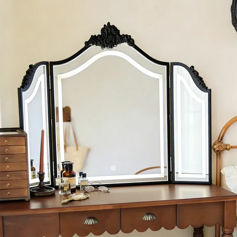 

Classical Makeup Bedroom Triple Folding Makeup European Retro Wall Hanging Home Dresser Carved