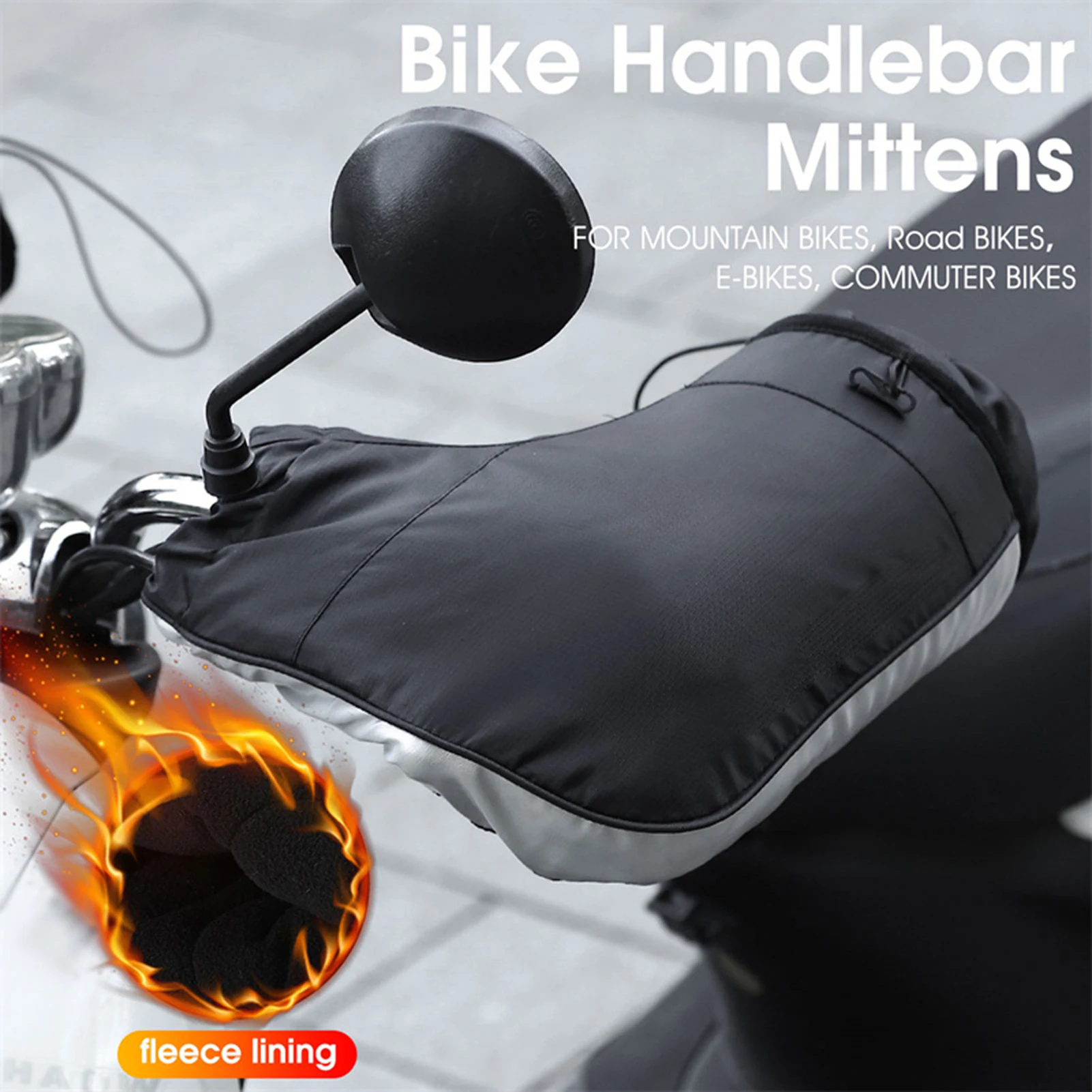 Windproof Thermal Bike Handlebar Mittens Bicycle Electric Bike Warm Handlebar Cover Reflective Painting Safety Cycle Gloves view 2