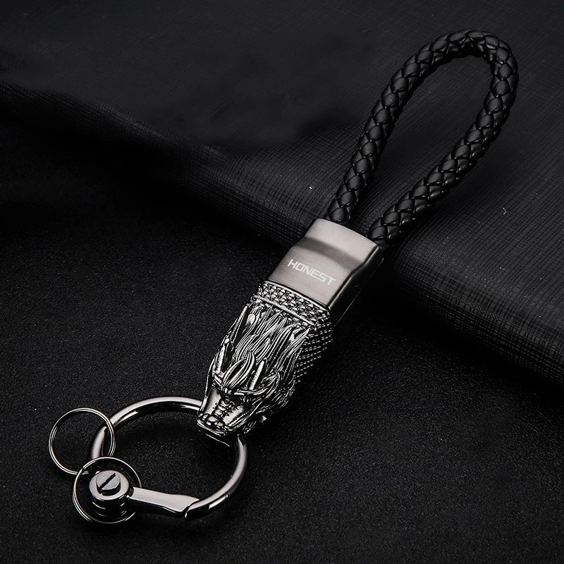 

Quality Dragon Head Keychain Luxury Men Women Business Metal Leather Car Key Ring Gift Accessories With Bring in Lucky Wealth