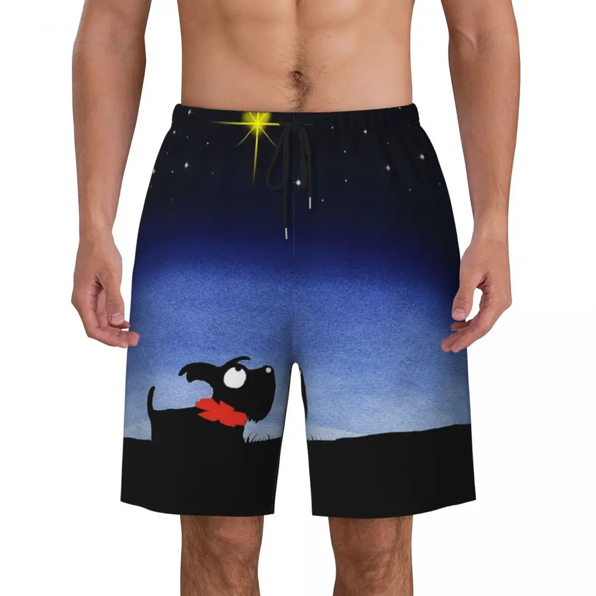 

Scottie Dog Star Print Men Swim Trunks Quick Dry Beachwear Beach Board Shorts Scottish Terrier Cartoon Graphic Boardshorts