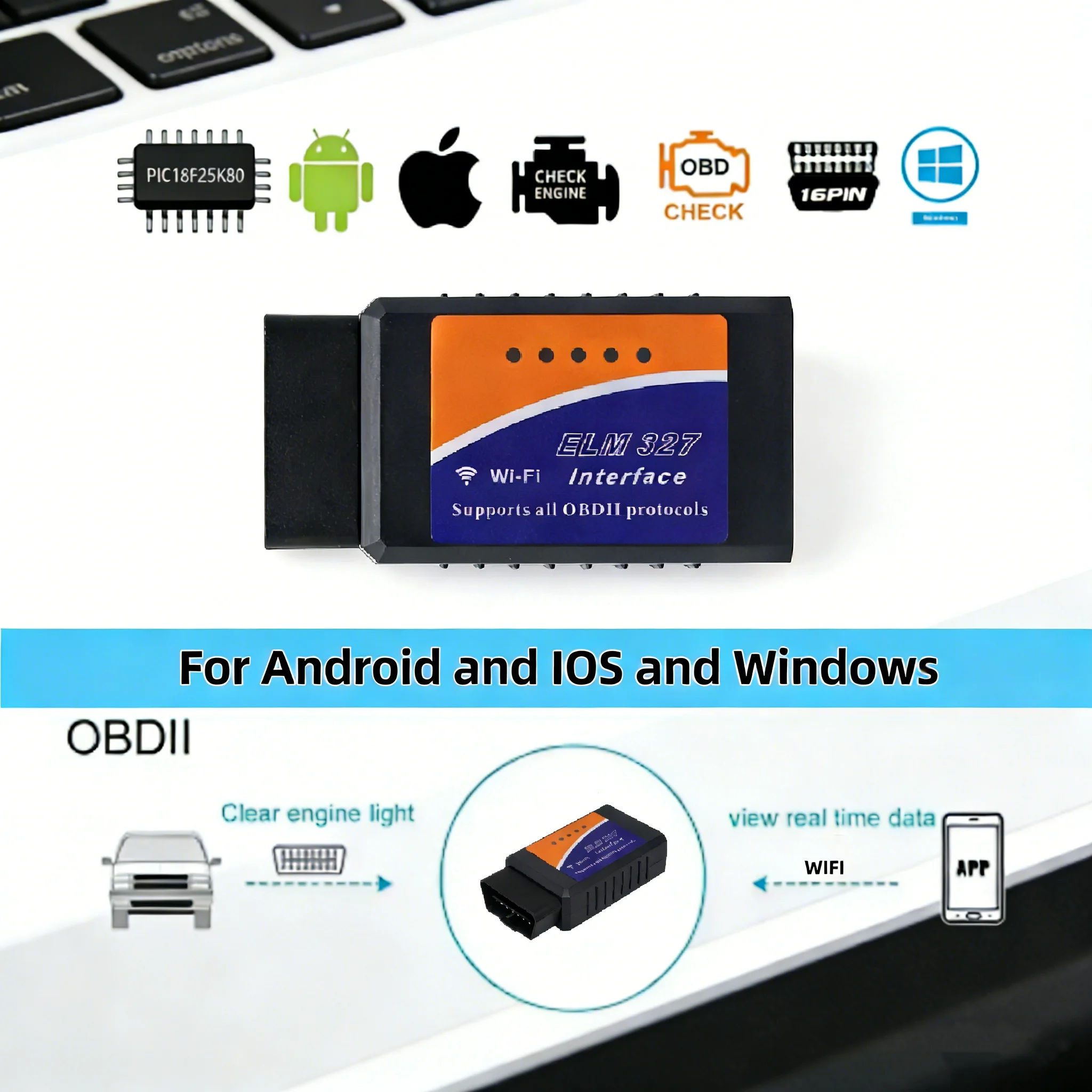 Best OBD2 ELM327 WIFI V1.5 ELM 327 PIC1825K80 Chip OBDII Car Diagnostic Scanner Tool For Android/IOS/Windows