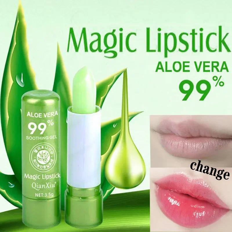 Lápiz labial de Aloe Vera, bálsamo labial que cambia de Color, maquillaje de larga duración, hidratante, resistente al agua, cambio de temperatura, Cosméticos para el cuidado de los labios