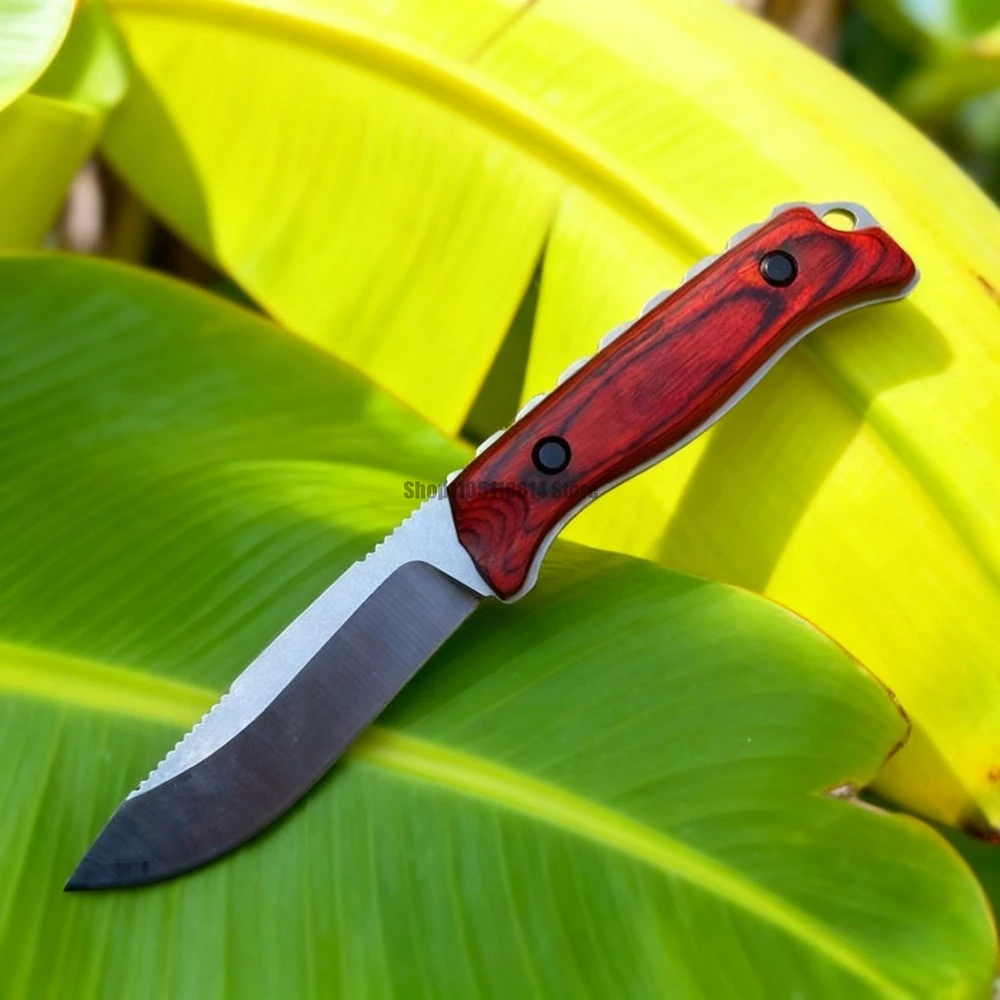 Cuchillo de hoja fija con mango de madera para camping, bushcraft, herramientas EDC, herramienta de aventura en la jungla