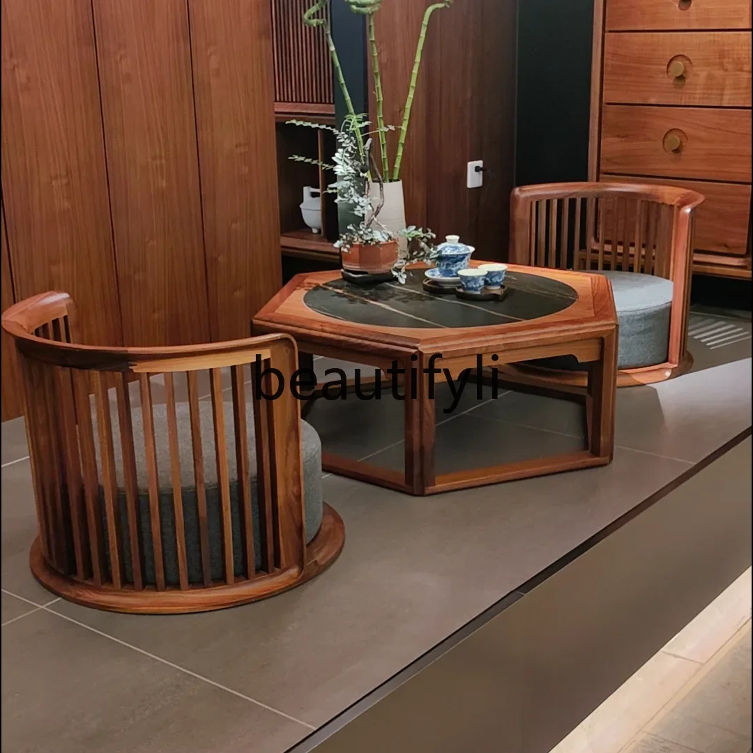 

New Chinese ebony movable balcony tea table chair small tea table leisure chair three-piece set