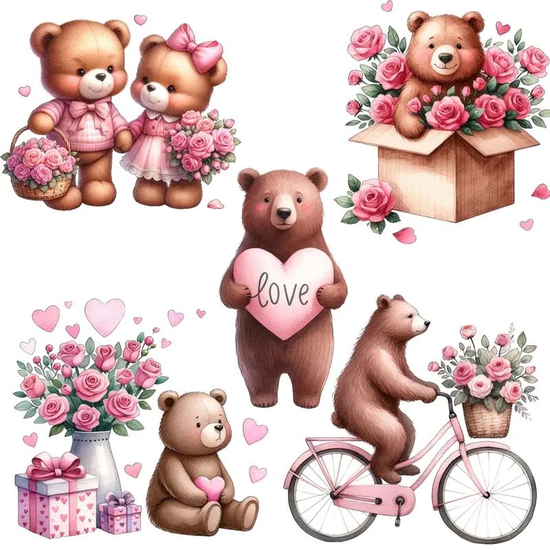 Three Ratels Q44 Pink Love Bear Cartoon Animal Stickers for Home Decoration kid's bedroom Bathroom gift decals Car Stickers