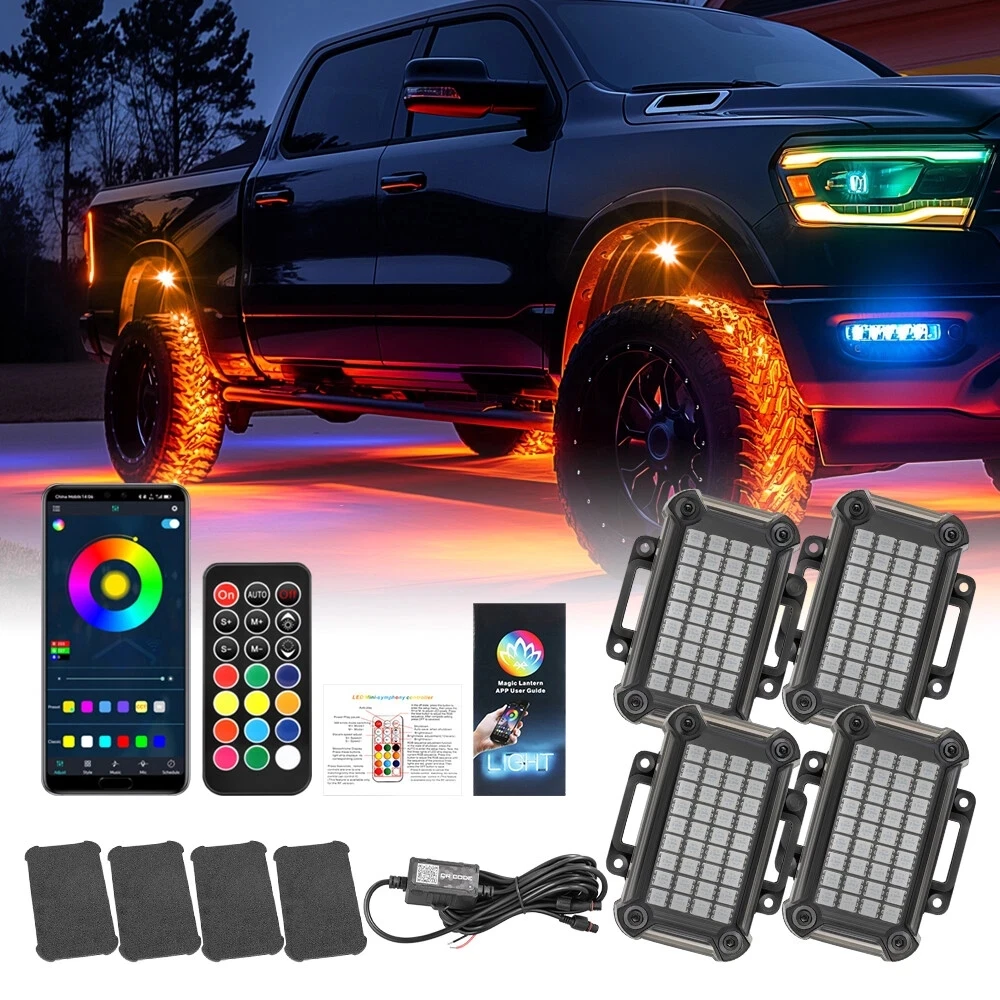 

4 шт. RGB неоновый светодиодный рок-светильник 144 светодиода автомобильный подсветка шасси универсальный для Jeep Truck SUV ATV UTV декоративные аксессуары