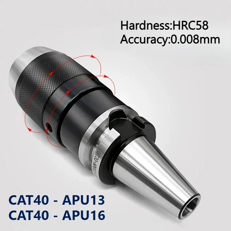 High-precision CAT40 APU13 (1/2'') APU16 integral keyless self-locking collet holders for CNC drilling and milling machines
