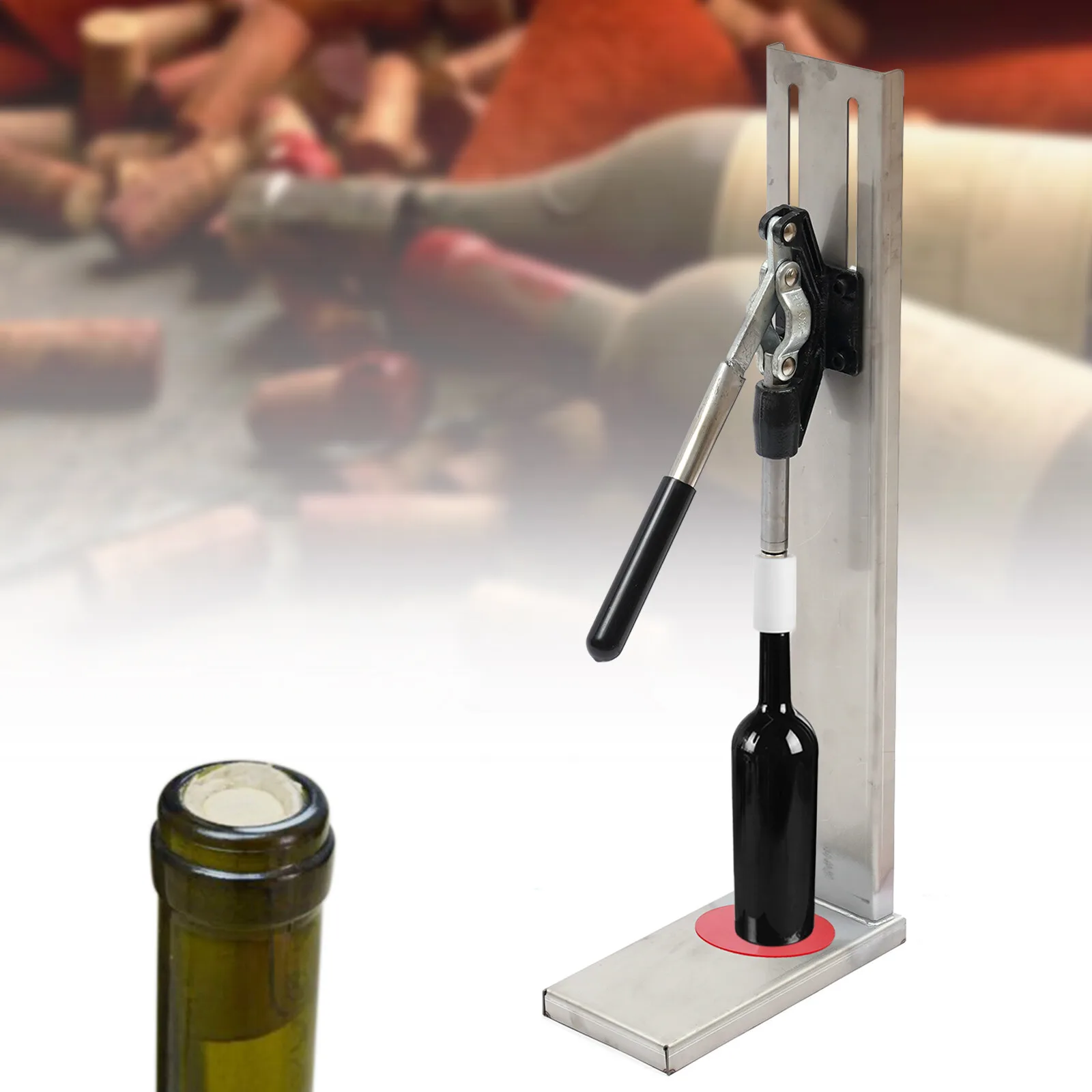 

Silver Stainless Steel Manual Wine Bottle Cork Machine Anti-Corrosion & Anti-Rust, Durable For Long-Term Sealing Use