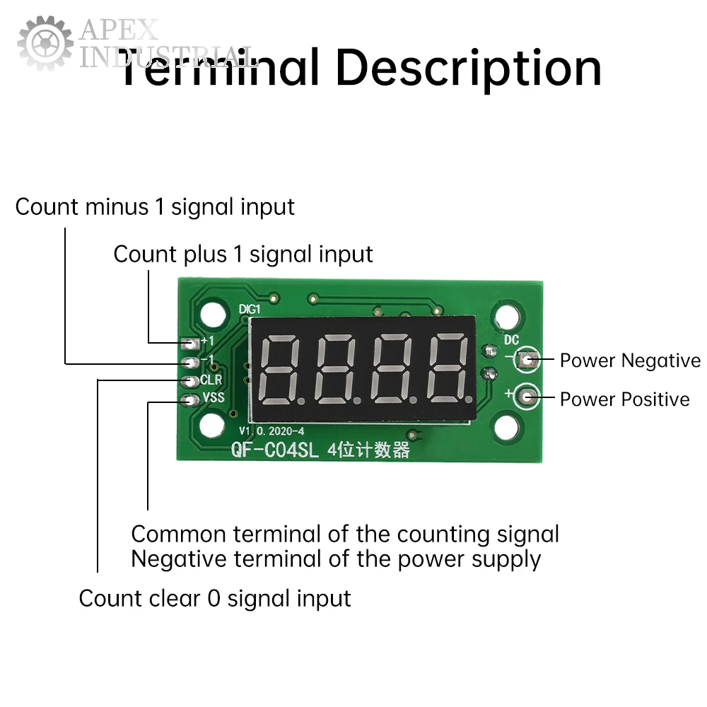 QF-C04SL 0-9999 Electronic Digital Counter Module DC4-25V 0.36 inch LED Digital Display With Power Cut Memory Function