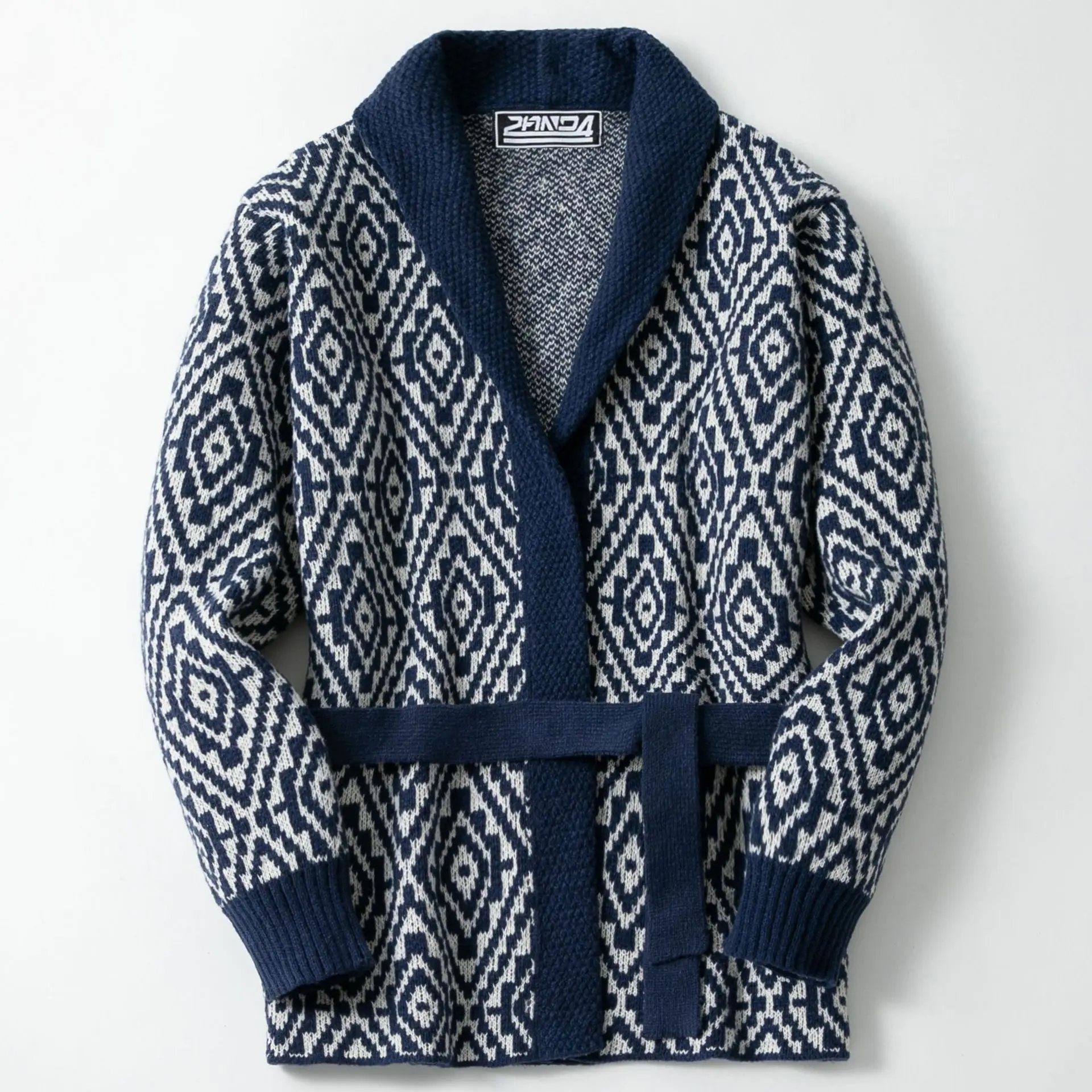 

Men's Thiened Diamond Pattern Knitted Coat Winter Casual Long Sve Belted Cardigan Sweater Mid-Length Outerwear SY027