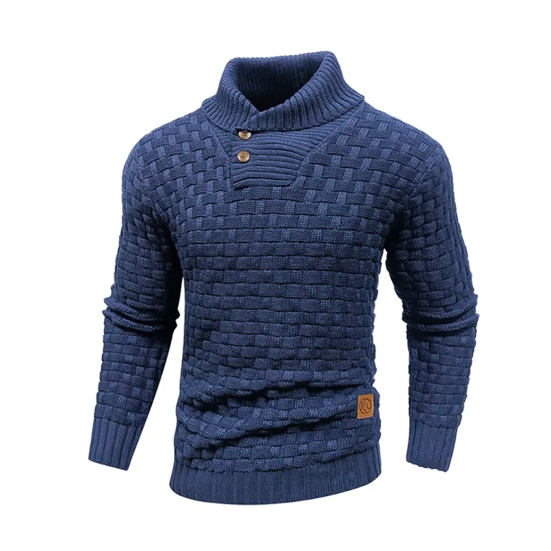 Men's Solid Color Sweater Winter Knitted Round Neck Warm and Soft Long Sleeved Pullover with Textured Ribbed Edges, Comfortable