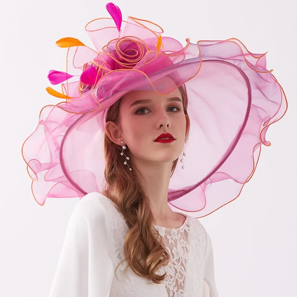 

Ladies Hat Elegant Organza Fedoras Summer Hats Women Kentucky Derby Wide Brim Beach Cap Wedding Cocktail Tea Party Hats