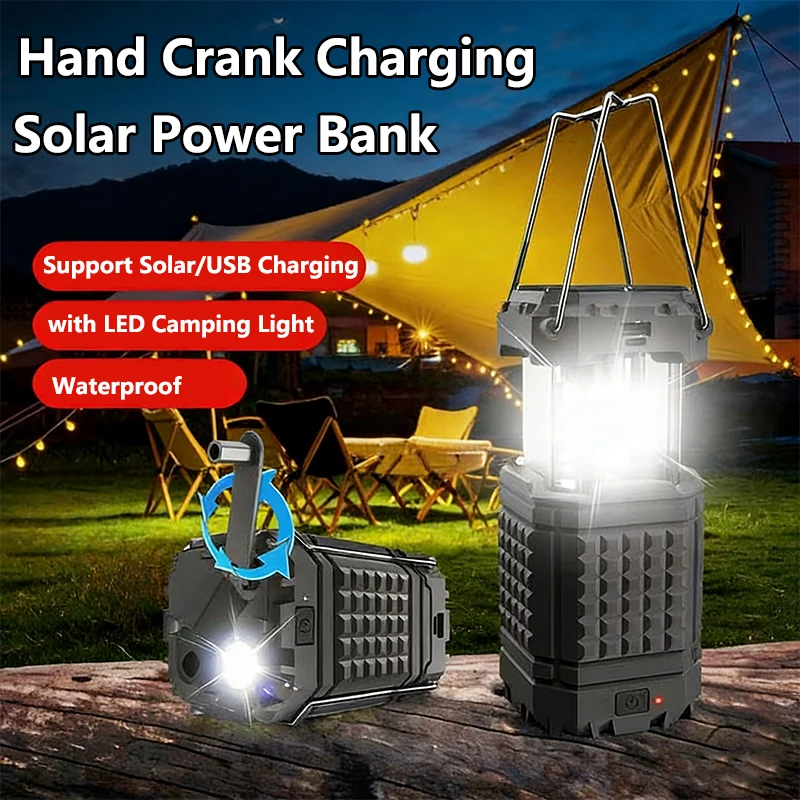 

Hand Crank Solar Power Bank 5000mAh Outdoor Portable Charger Powerbank with LED Camping Light for iPhone Xiaomi Samsung Huawei