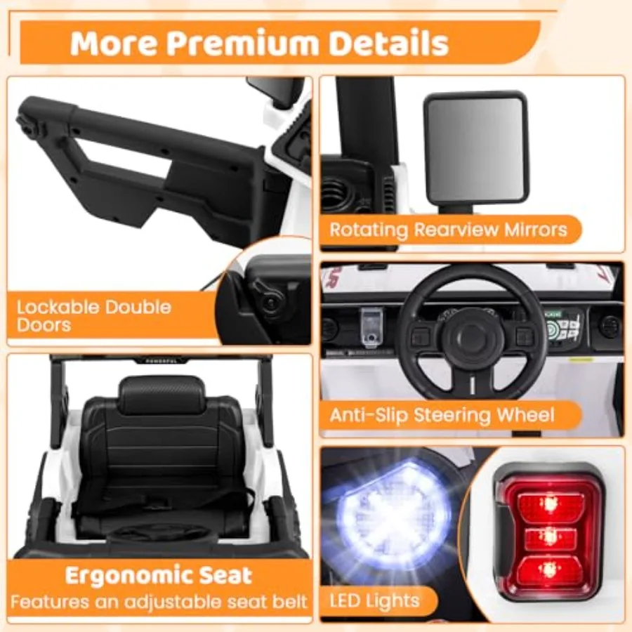 รถบรรทุกเด็กนั่งขับ 12V รถยนต์ไฟฟ้าสำหรับเด็กพร้อมรีโมทคอนโทรล 3 ระดับความเร็วและระบบกันสะเทือนแบบสปริง เชื่อมต่อไร้สาย ไฟ USB เพลง แสงไฟ