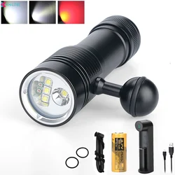 Luz LED subacuática ultrabrillante de alta potencia, linterna de buceo profesional, lámpara de relleno, vídeo de buceo, 80M