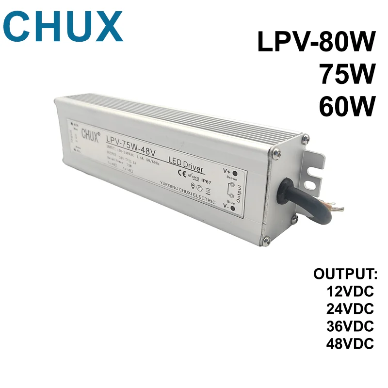 

CHUX 80W 75W 60W WaterProof Led Switching Power Supply 12V 24V 36V 48V Led Driver AC to DC SMPS LPV-80W 75W 60W