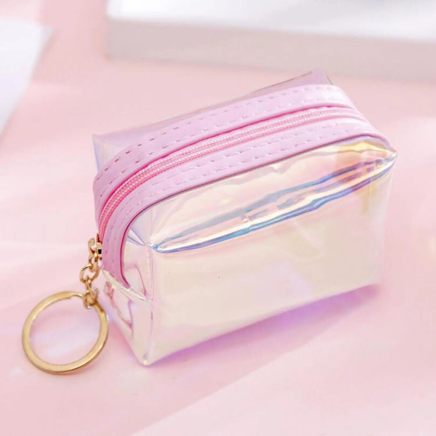 PVC Laser Cosmetic Bag Transparent Coin Purse Women Makeup Case Keychain Small Lipstick Bag Mini Wallet Portable Purse