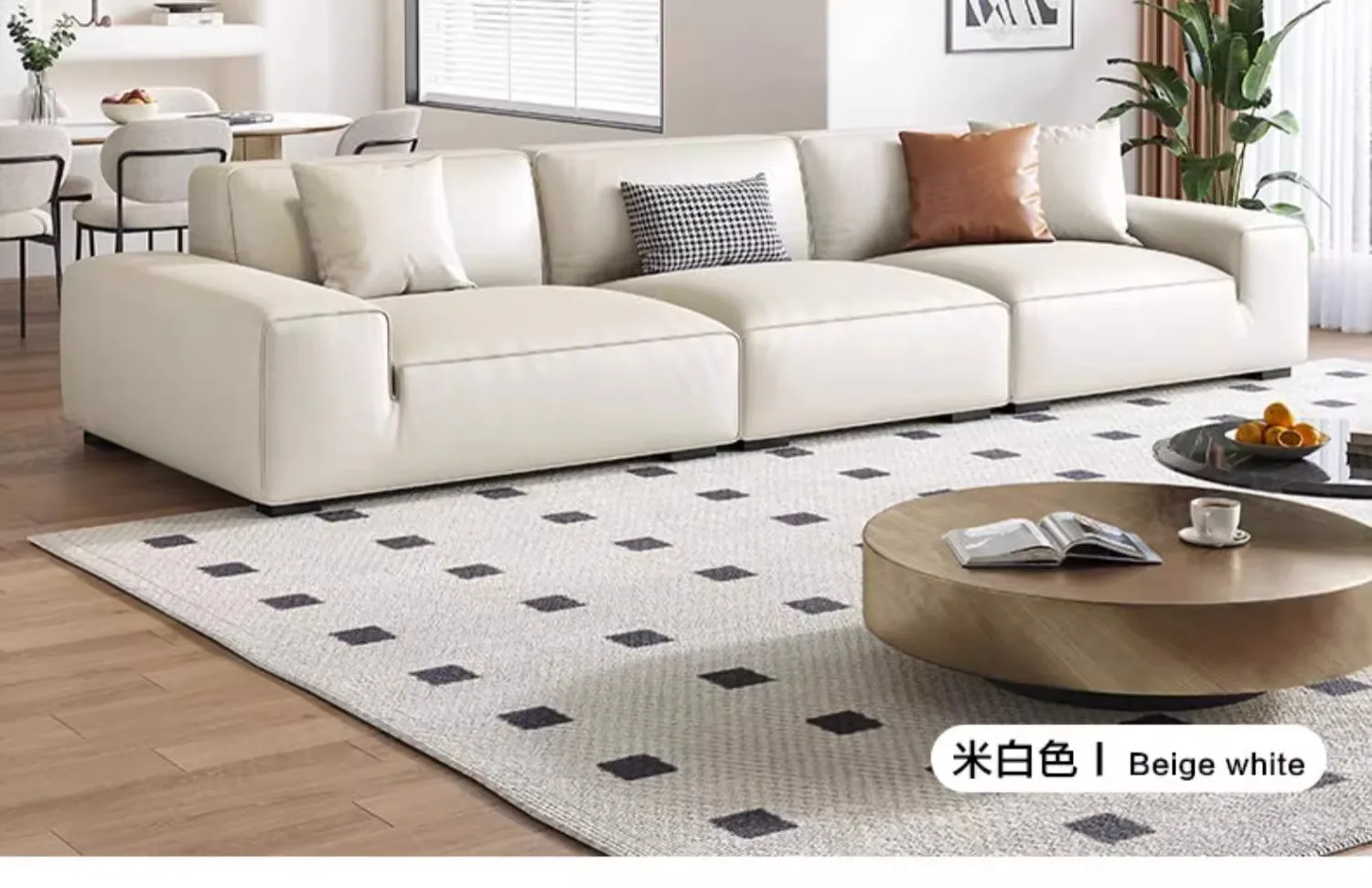 Big black cow leather sofa living room Italian minimalist first layer cowhide retro premium tofu block leather straight row sofa
