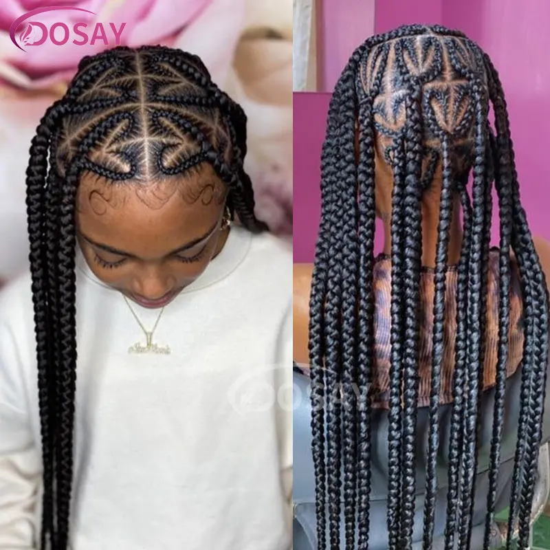 36'' Synthetic Full Lace Braided Wig Heart Shaped Knotless Braids Cornrow Braids Lace Front Wig For Black Women Box Braids Wig