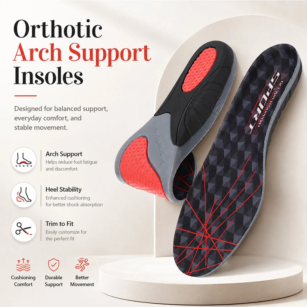 Flat Foot Arch Support Silicone Orthopedic Insoles Plantar Fasciitis Relief for Comfortable Walking Running and Standing Use