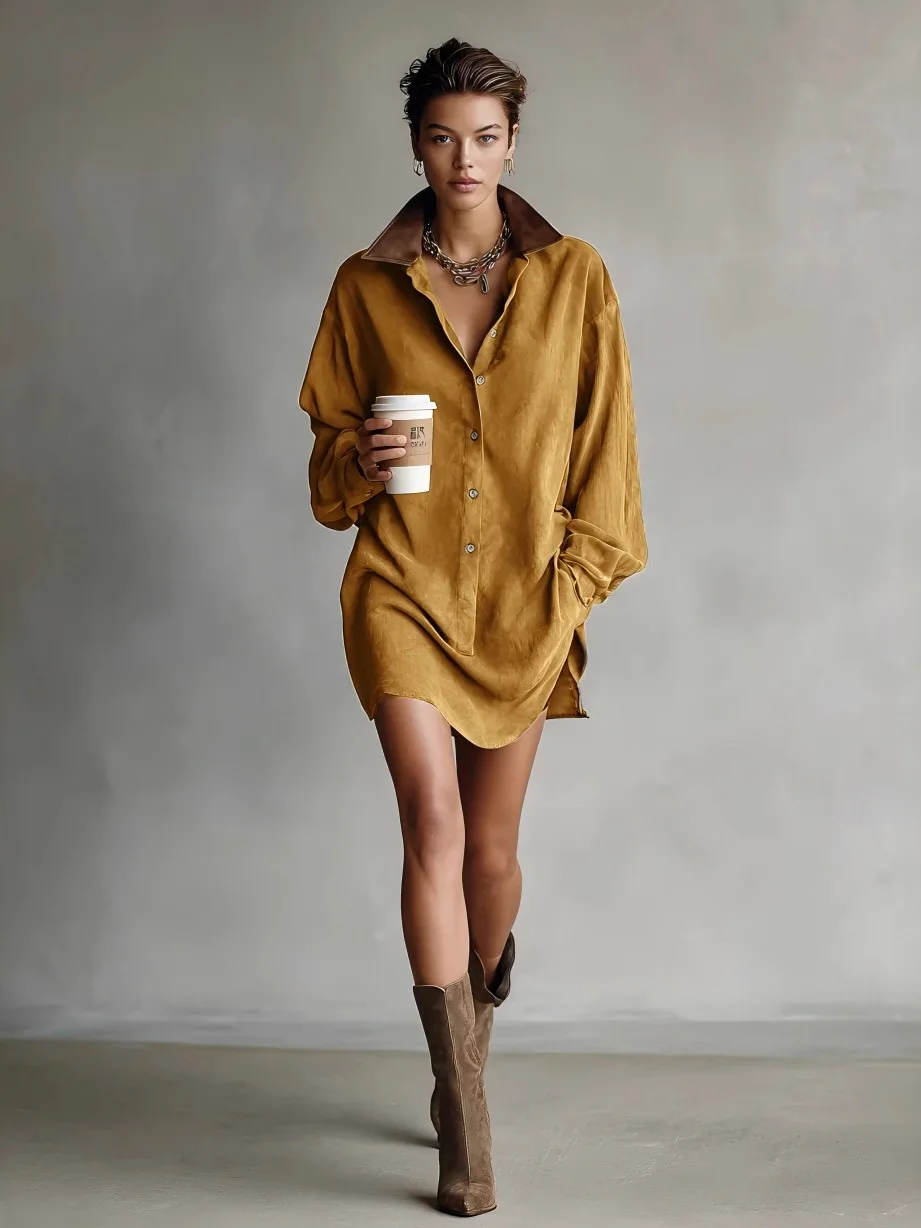 2026 novo premium feminino longo sve irt dr solto cor vintage primavera outono faionable casual ele dr