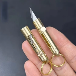 Mini Brass Retractable Knife Gift Pocket Knife Dismantling Express Tool Push-pull Automatic Key Chain Pendant Paper Cutter