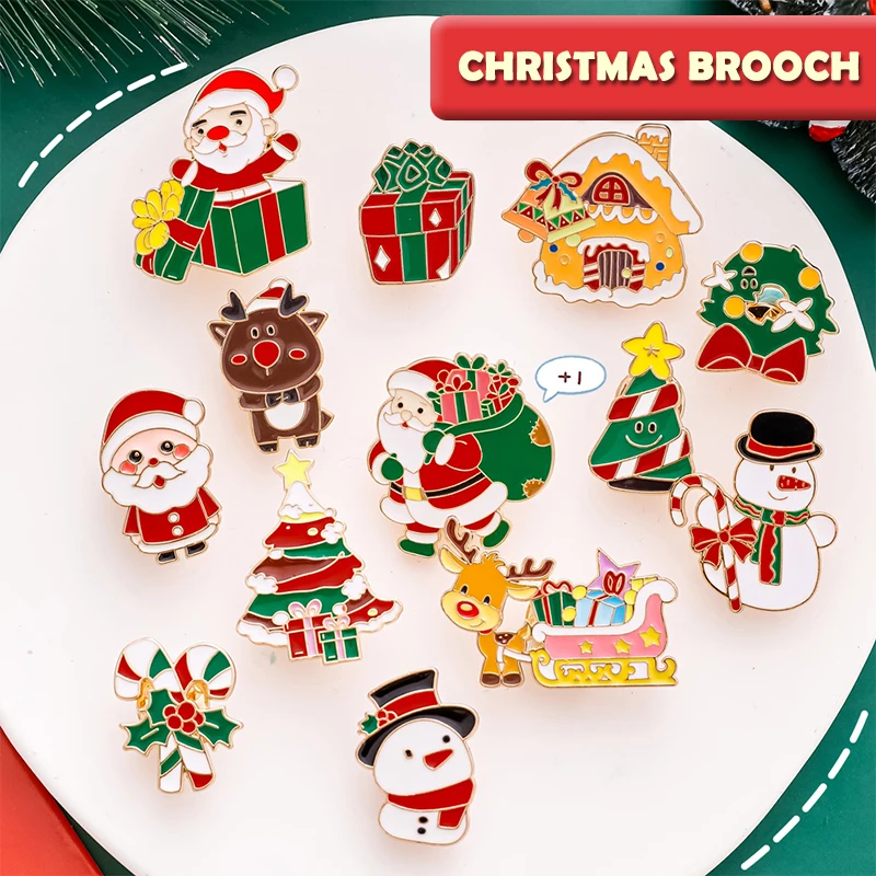 Cartoon Christmas Brooch Cute Badge Fashion Xmas Tree Santa Claus Snowman Pins Kawaii Shawl Clips Clothing Accessories Gifts