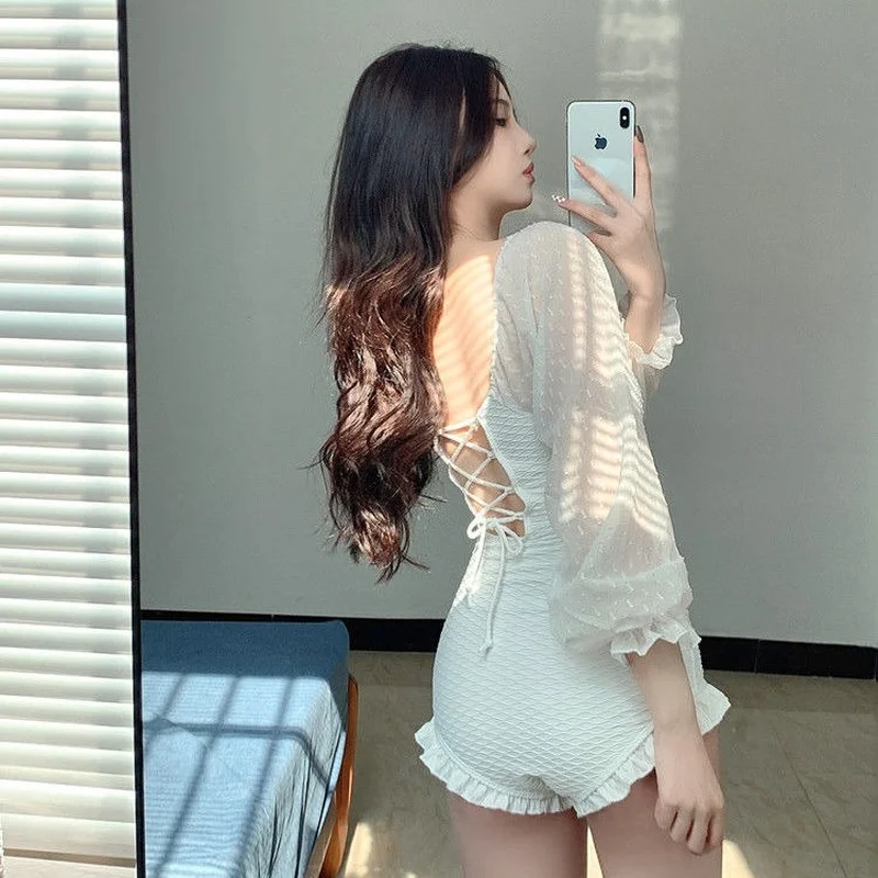 Cover-ups Women Sheer Girlish Bathing Simple Tender Teens Sweet Bandage Beach Stylish Sexy Swimwear Slim Holiday Mujer Backless