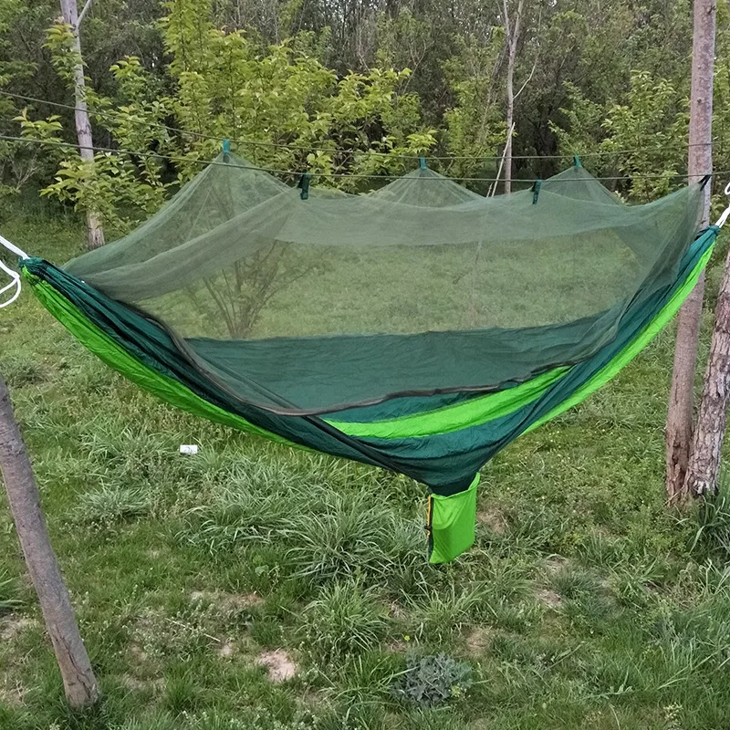 Camping Outdoor Canvas Hammock with Mosquito Net Anti-rollover Anti-mosquito Parachute Cloth Hammock