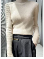 Autumn Winter Women Sweater Slim Fit High Strecth Pullovers  Long Sleeve Inner Wear Mock Neck Knitted Tops Korean Fashion Jumper 5