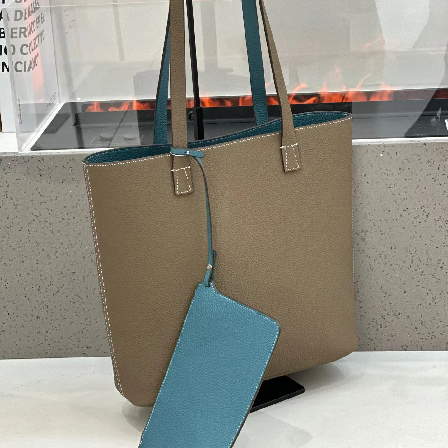 

Color Blocking Tote Bag Genuine Leather Shoulder Bag Minimalist Versatile Top-grain cowhide Handbag Women's Bag Fashion