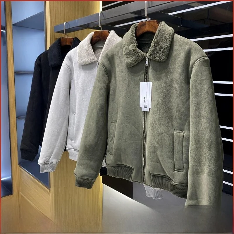 

Spani Sle Men's Thiened Warmth Jaet Fake Suede Collar Long Sve Autumn Winter Cotton Clothes Faionable Youth