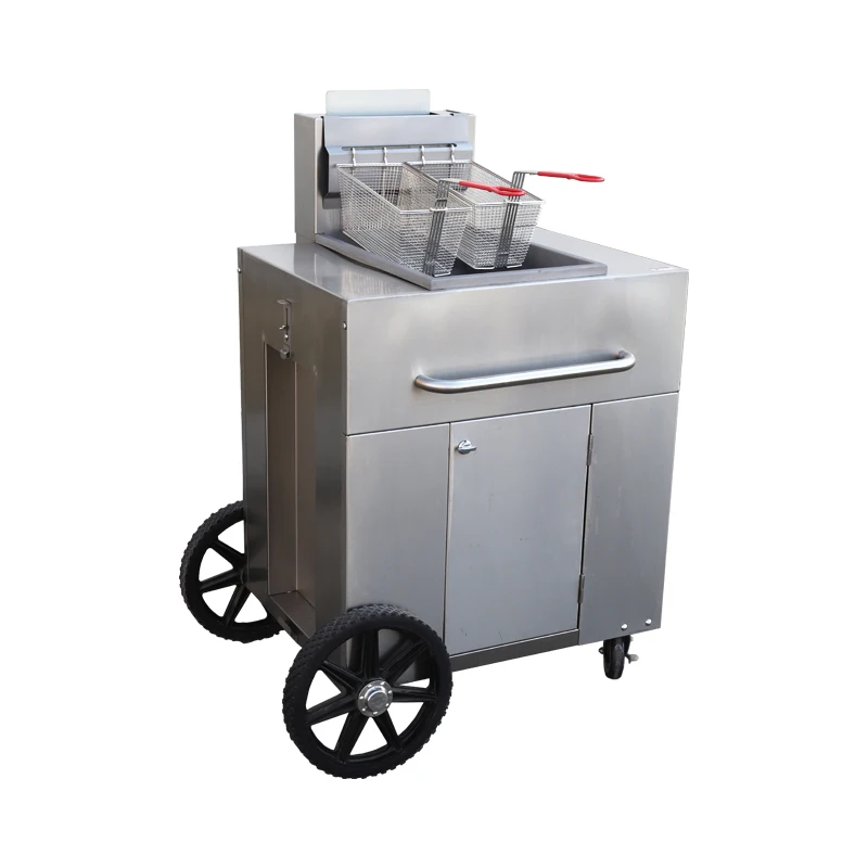 Commercial Kitchen Equipment 1-Tank 2-Basket Gas Deep Fryers Hot Dog Cart with Grill and Deep Fryer