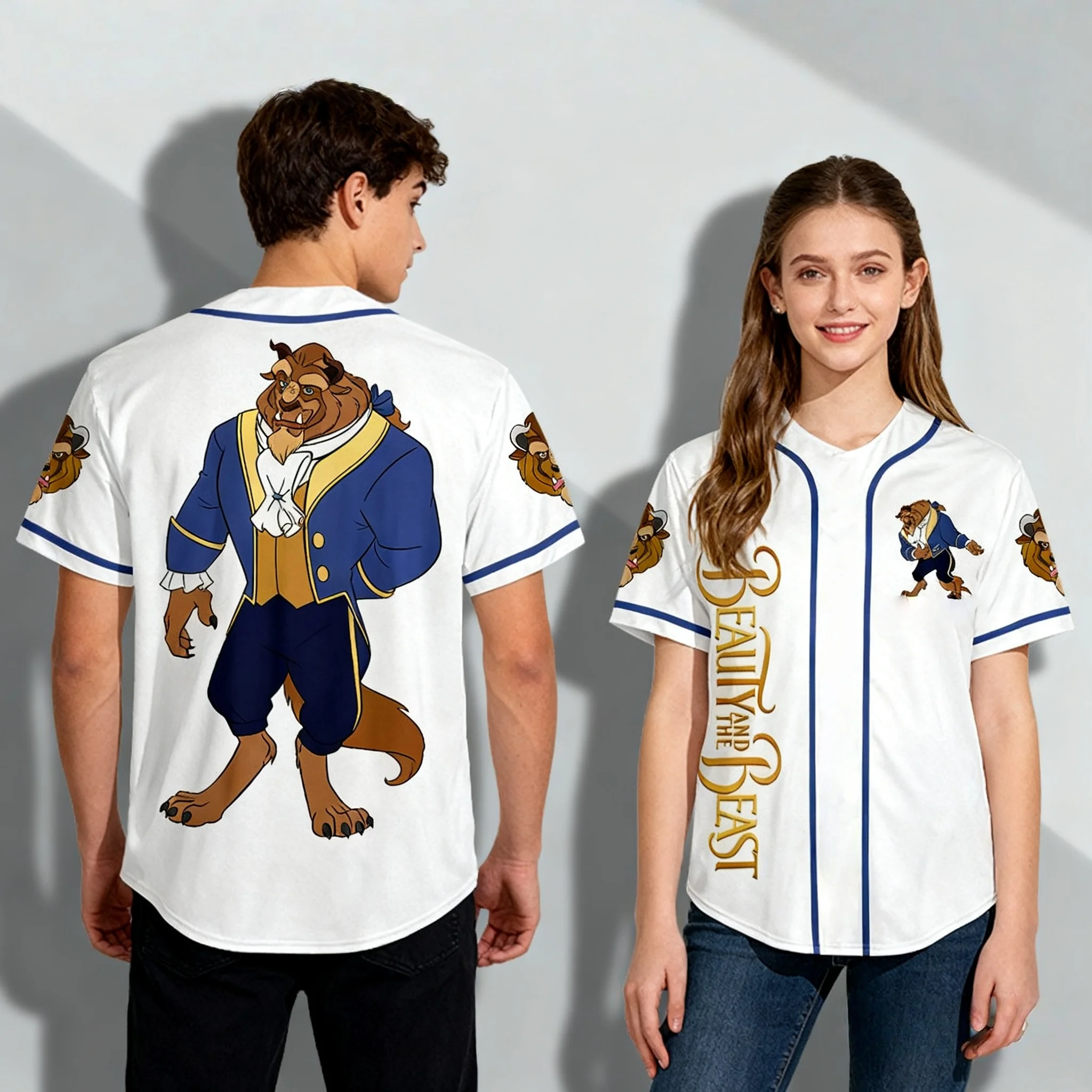 25/26 سلسلة الرسوم المتحركة ديزني Zootopia نيك والجمال والوحش سترة البيسبول الصيفية المتضخم للأطفال الوالدين والطفل تي شيرت