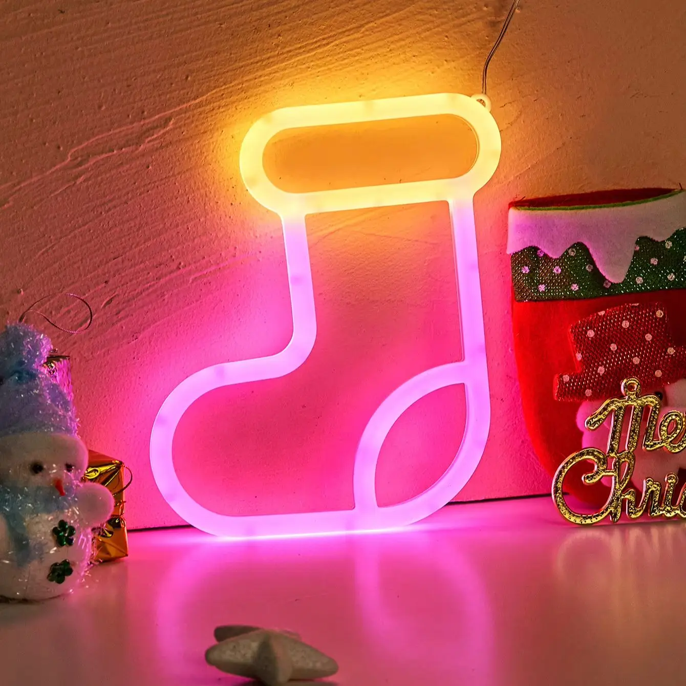 LED Neon Socks Cool Wall Decor Light, Battery or USB Powered - Dual Power, Bedroom, Party, Wedding, Game Room, Perfect Gift