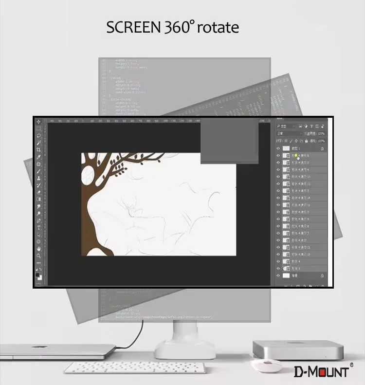 D-MOUNT D90 Metal Aluminum 13'-32' Monitor Desktop Stand Mount Gas Spring Arm Full Motion Rotate Clamp 0-60mm Grommet 2-10KG 4